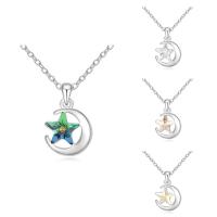 CRYSTALLIZED™ Element Crystal Necklace, Brass, with CRYSTALLIZED™, with 5cm extender chain, Moon and Star, platinum plated, oval chain & for woman & faceted, more colors for choice, nickel, lead & cadmium free, 14x23mm, Sold Per Approx 15.5 Inch Strand