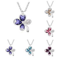 CRYSTALLIZED™ Element Crystal Necklace, Brass, with CRYSTALLIZED™, with 5cm extender chain, Four Leaf Clover, platinum plated, bar chain & for woman & faceted, more colors for choice, nickel, lead & cadmium free, 24x30mm, Sold Per Approx 15.5 Inch Strand