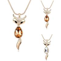Austrian Crystal Necklace, Brass, with Austrian Crystal, with 5cm extender chain, Fox, real gold plated, snake chain & for woman & faceted, more colors for choice, nickel, lead & cadmium free, 35x89mm, Sold Per Approx 31.5 Inch Strand