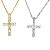 Zinc Alloy Sweater Chain Necklace Cross plated Unisex & curb chain & micro pave cubic zirconia nickel lead & cadmium free 3mm Sold Per Approx 23.6 Inch Strand