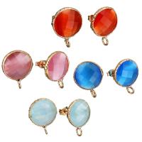 Brass Earring Stud Component, with Crystal, Flat Round, real gold plated, with loop & faceted, more colors for choice, 13x17mm, Hole:Approx 2mm, 10Pairs/Lot, Sold By Lot