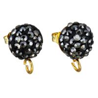 Brass Earring Stud Component with Rhinestone Clay Pave real gold plated with loop Approx 2mm Sold By Lot