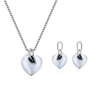 Cat Eye Jewelry Set, earring & necklace, Tibetan Style, with Cats Eye, stainless steel post pin, with 6.5 extender chain, platinum color plated, for woman, lead & cadmium free, 25x13mm, 20x15mm, Length:Approx 15.5 Inch, Sold By Set