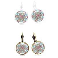 Fashion Time Gem Earring Jewelry, Tibetan Style, with Glass, iron earring lever back clip, Flat Round, plated, time gem jewelry & for woman & decal, more colors for choice, lead & cadmium free, 28x15mm, Sold By Pair