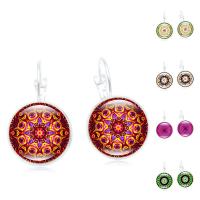 Fashion Time Gem Earring Jewelry, Tibetan Style, with Glass, iron earring lever back clip, Flat Round, silver color plated, time gem jewelry & different designs for choice & for woman & decal, lead & cadmium free, 28x15mm, Sold By Pair