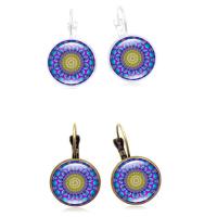 Fashion Time Gem Earring Jewelry, Tibetan Style, with Glass, iron earring lever back clip, Flat Round, plated, time gem jewelry & for woman & decal, more colors for choice, lead & cadmium free, 28x15mm, Sold By Pair