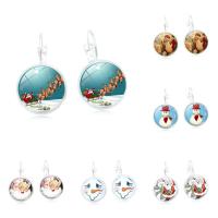 Christmas Earrings Zinc Alloy with Glass iron earring lever back clip Flat Round silver color plated time gem jewelry & Christmas jewelry & for woman & decal lead & cadmium free Sold By Pair