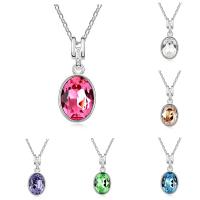 CRYSTALLIZED™ Element Crystal Necklace, Brass, with CRYSTALLIZED™, with 5cm extender chain, Flat Oval, platinum plated, oval chain & for woman & faceted, more colors for choice, nickel, lead & cadmium free, 16x36mm, Sold Per Approx 15.5 Inch Strand
