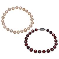Freshwater Cultured Pearl Bracelet, Freshwater Pearl, with Glass Seed Beads, brass magnetic clasp, Potato, for woman, more colors for choice, 7-8mm, Sold Per Approx 7.5 Inch Strand