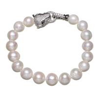 Freshwater Cultured Pearl Bracelet Freshwater Pearl brass foldover clasp Potato platinum color plated natural & micro pave cubic zirconia & for woman white 10-11mm Sold Per Approx 7 Inch Strand