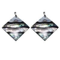 White Shell Pendant, with Black Shell & Abalone Shell, Rhombus, natural, 57x57x7mm, Hole:Approx 2-4mm, Sold By PC
