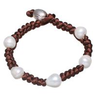 Bracelet en perles de culture d'eau douce, perle d'eau douce cultivée, avec corde en nylon & laiton, larme, naturel, pour femme, couleur de café, 10-11mm, Vendu par Environ 7.5 pouce brin