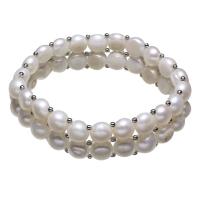 Freshwater Cultured Pearl Bracelet, Freshwater Pearl, with Brass, Baroque, natural, for woman & 2-strand, white, 16x6mm, Sold Per Approx 7 Inch Strand