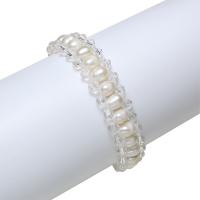 Bracelet en perles de culture d'eau douce, perle d'eau douce cultivée, avec cristal, laiton fermoir homard, riz, naturel, pour femme & facettes, blanc, 5-6mm, Vendu par Environ 6.5 pouce brin