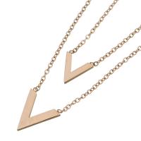 Stainless Steel Jewelry Necklace, with 2.5Inch extender chain, Letter V, rose gold color plated, oval chain & for woman & 2-strand, 11x12mm, 1.2mm, Sold Per Approx 14 Inch Strand