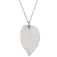 Sweater Chain Necklace, Real Leaf, with Brass, with 2Inch extender chain, Leaf, silver color plated, natural & twist oval chain, 40x75mm, 2mm, Sold Per Approx 28 Inch Strand