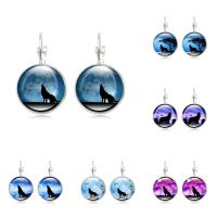 Fashion Time Gem Earring Jewelry, Tibetan Style, with Glass, iron earring lever back clip, Flat Round, silver color plated, time gem jewelry & different designs for choice & for woman & decal, lead & cadmium free, 28x15mm, Sold By Pair