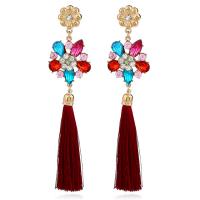 Zinc Alloy Tassel Earring plated for woman & with rhinestone nickel lead & cadmium free Sold By Pair
