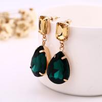 Zinc Alloy Drop Earrings with Glass stainless steel post pin gold color plated for woman & faceted lead & cadmium free Sold By Pair