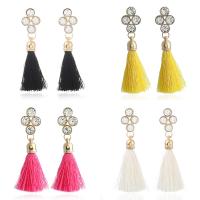 Fashion Fringe Earrings, Tibetan Style, with Cotton Cord, gold color plated, for woman & with rhinestone, more colors for choice, nickel, lead & cadmium free, 16x72mm, Sold By Pair