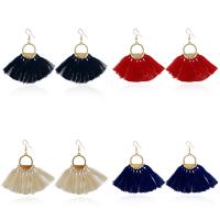 Fashion Fringe Earrings, Tibetan Style, with Cotton Cord, gold color plated, Bohemian style & for woman, more colors for choice, nickel, lead & cadmium free, 70x75mm, Sold By Pair