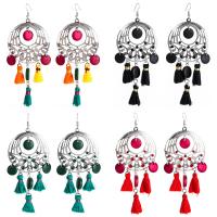 Fashion Fringe Earrings Zinc Alloy with Nylon Cord & Wood brass earring hook silver color plated for woman & with rhinestone nickel lead & cadmium free Sold By Pair