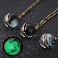 Luminated Necklace Zinc Alloy with Glass with 1.96Inch extender chain Round antique brass color plated time gem jewelry & twist oval chain & for woman nickel lead & cadmium free 18mm Sold Per Approx 20.47 Inch Strand