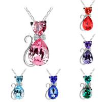 Crystal Zinc Alloy Necklace with iron chain & Crystal with 5cm extender chain Cat platinum color plated oval chain & for woman & faceted & with rhinestone lead & cadmium free Sold Per Approx 15.5 Inch Strand