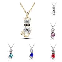 Crystal Tibetan Style Necklace, with iron chain & Crystal, with 5cm extender chain, Cat, plated, rope chain & for woman & faceted & with rhinestone, more colors for choice, lead & cadmium free, 30x13mm, Sold Per Approx 15.5 Inch Strand