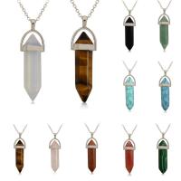 Gemstone Necklace, with iron chain, pendulum, platinum color plated, different materials for choice & Unisex & oval chain, 8x32mm, Sold Per Approx 17.5 Inch Strand