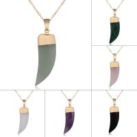 Gemstone Necklace with iron chain Wolf Tooth gold color plated & Unisex & oval chain Sold Per Approx 17.5 Inch Strand