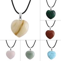 Gemstone Necklace, with PU Leather, Heart, different materials for choice & Unisex, 29x30mm, Sold Per Approx 17.5 Inch Strand