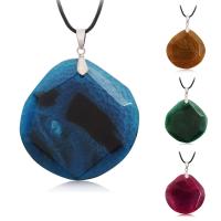 Crackle Agate Necklace, with PU Leather, Unisex, more colors for choice, 50x50mm, Sold Per Approx 17.5 Inch Strand