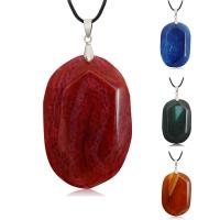 Crackle Agate Necklace, with PU Leather, Unisex, more colors for choice, 40x58mm, Sold Per Approx 17.5 Inch Strand