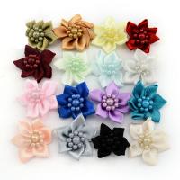 Mode Dekoration Blommor, Satin Ribbon, med Plast Pearl, Blomma, för barn, blandade färger, 30mm, 200PC/Bag, Säljs av Bag