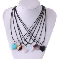 Natural Gemstone Necklace Zinc Alloy with cowhide cord & Gemstone with 1.7Inch extender chain Heart & for woman nickel lead & cadmium free Sold Per Approx 17.3 Inch Strand