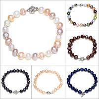 Freshwater Cultured Pearl Bracelet, Freshwater Pearl, with Brass, different styles for choice & for woman, Sold Per Approx 7-7.5 Inch Strand