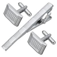 Zinc Alloy Tie Clip Cufflink Set tie clip & cufflink silver color plated Unisex nickel lead & cadmium free  Sold By Pair