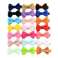 Alligator Hair Clip Grosgrain Ribbon with Polyester & Iron Bowknot platinum color plated for children mixed colors 41mm Sold By Lot