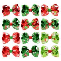 Christmas Hair Clip, Grosgrain Ribbon, with Polyester & Iron, Bowknot, platinum color plated, for children & Christmas jewelry & different designs for choice, 80mm, 10PCs/Lot, Sold By Lot