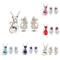 Crystal Jewelry Sets earring & necklace Zinc Alloy with iron chain & Crystal stainless steel post pin with 5cm extender chain Cat plated oval chain & for woman & faceted & with rhinestone lead & cadmium free Length Approx 15.5 Inch Sold By Set