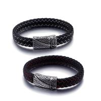 Stainless Steel Jewelry Bracelet, Leather, stainless steel bayonet clasp, for man & blacken, more colors for choice, 15mm, Sold Per Approx 8 Inch Strand