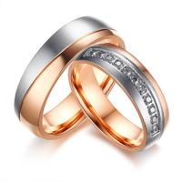 Stainless Steel Finger Ring rose gold color plated & micro pave cubic zirconia Sold By PC