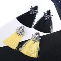 Fashion Fringe Earrings, Tibetan Style, with Nylon Cord, Tassel, gold color plated, for woman & with cubic zirconia, more colors for choice, nickel, lead & cadmium free, 30x75mm, Sold By Pair