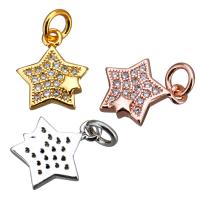 Cubic Zirconia Micro Pave Brass Pendant, Star, plated, micro pave cubic zirconia, more colors for choice, 10x12.50x2mm, Hole:Approx 3mm, 10PCs/Lot, Sold By Lot