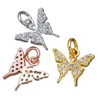 Cubic Zirconia Micro Pave Brass Pendant, Butterfly, plated, micro pave cubic zirconia, more colors for choice, 12x11x2mm, Hole:Approx 3mm, 10PCs/Lot, Sold By Lot