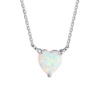 Opal Necklace 925 Sterling Silver with Opal nickel lead & cadmium free oval chain & for woman silver color plated Heart Sold per Approx 18 Inch  Strand