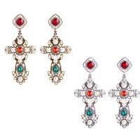 Zinc Alloy Drop Earring with Resin Pearl & Crystal brass post pin Cross plated for woman & faceted & with rhinestone nickel lead & cadmium free Sold By Pair
