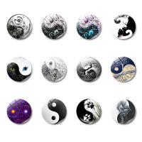 Fridge Magnets Glass with Magnetic Hematite Flat Round time gem jewelry & ying yang & decal Sold By Bag