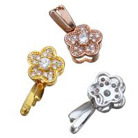 Brass Pinch Bail, Flower, plated, with cubic zirconia, more colors for choice, 15mm, 8x9x6mm, 0.5mm, 20PCs/Lot, Sold By Lot